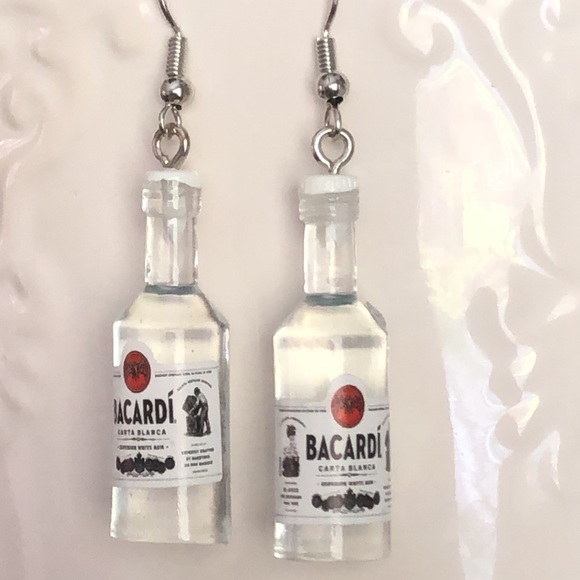 New Mini Bacardi Rum Liquor Bottle Dangling Fun Novelty Handmade Party Earrings - Picture 4 of 6